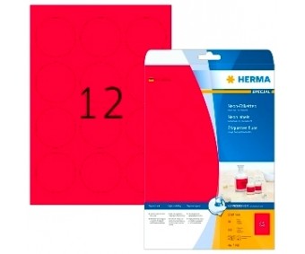 Neoon-punased kleebisetiketid Herma - Ø 60mm, 20 lehte